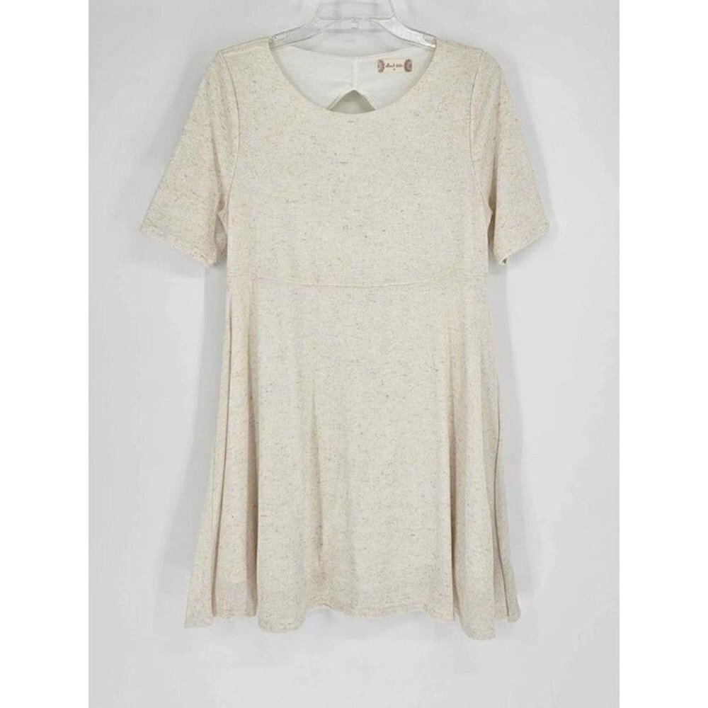 Altar'd State Heathered Cream Short Sleeve Cutout Back Stretch Mini Dress Medium